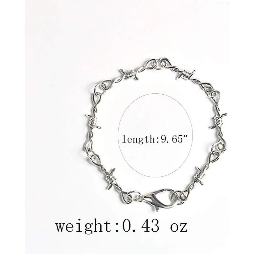 Punk Gothic Thorns Metal Barbed Wire Chain Necklace Bracelet Silver Jewelry for_3
